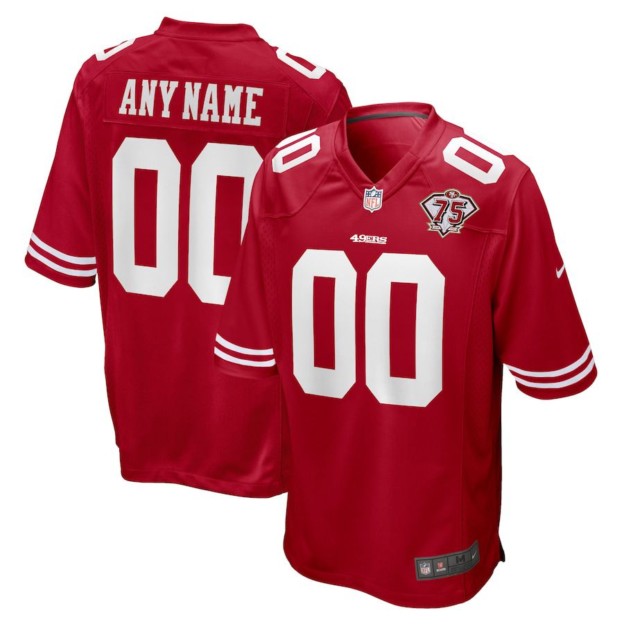 Men San Francisco 49ers Nike Scarlet 75th Anniversary Custom Game NFL Jersey->->Custom Jersey